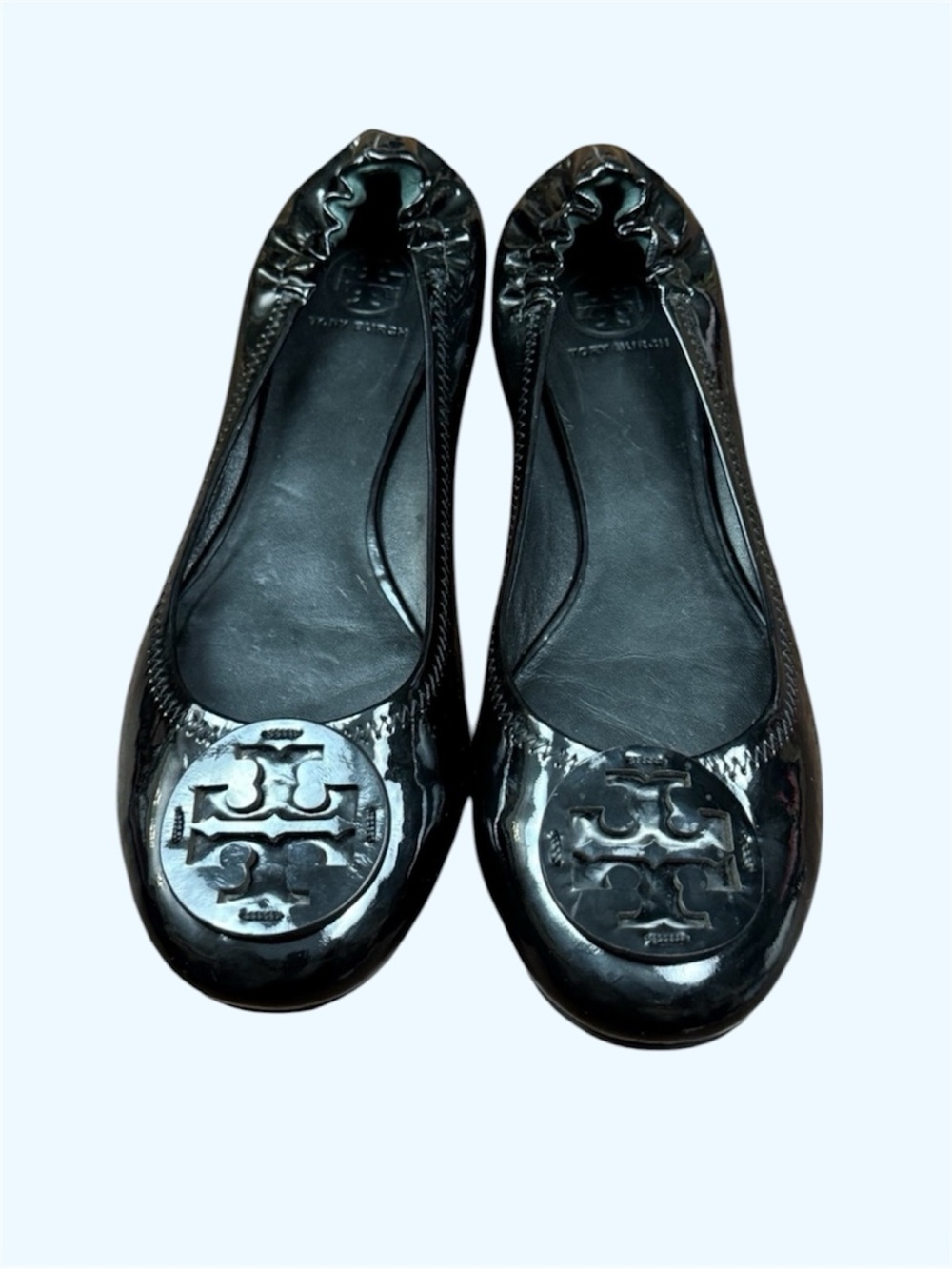 TORY BURCH Minnie Travel Patent Leather Black Flats Size 12M Women